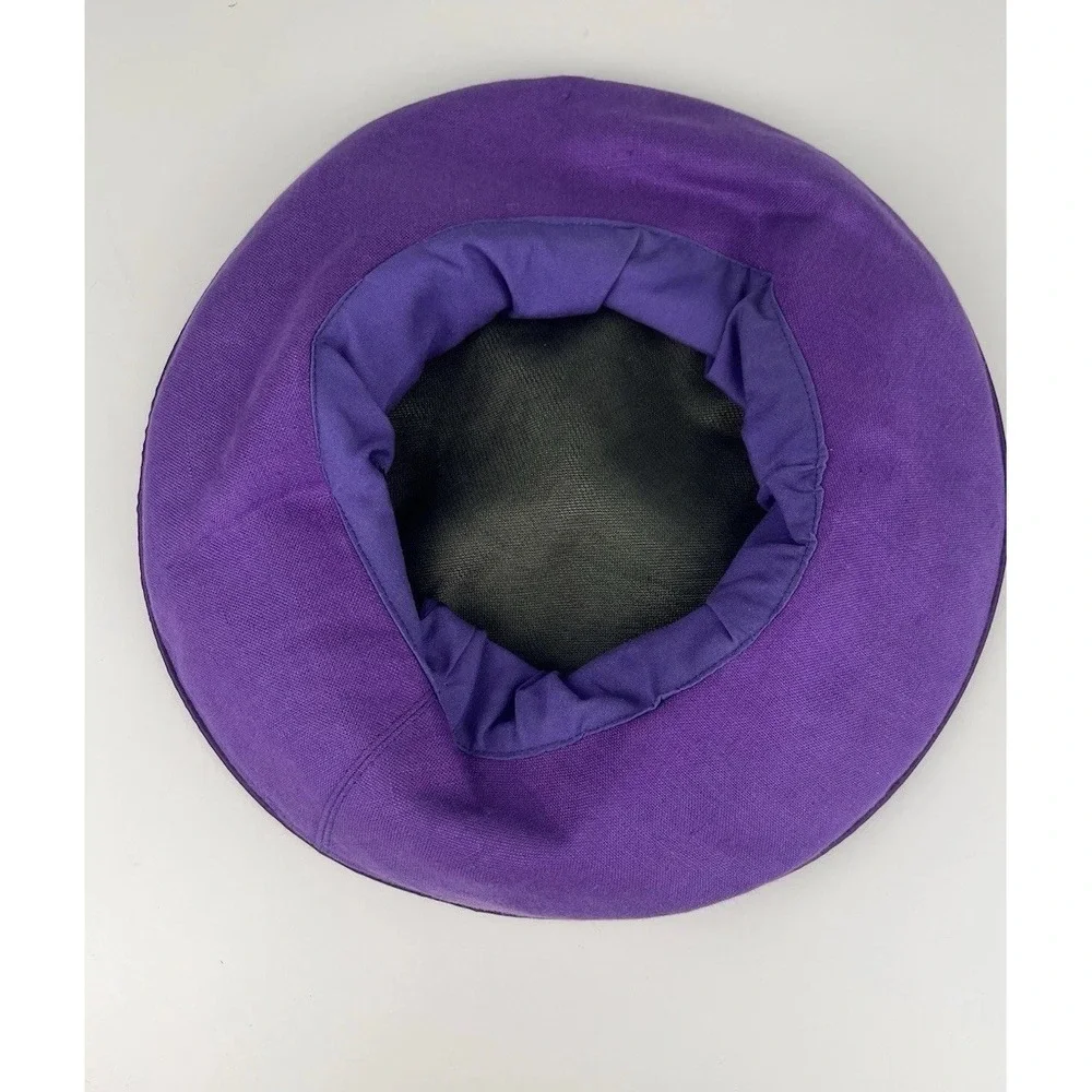 Vtg Hattitude NYC Womens Hat Cloche Raised Bucket Olive Green Purple Boho 90s
